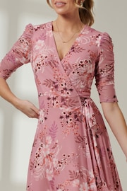 Jolie Moi Pink Front Wrap Mesh Midi Dress - Image 3 of 6