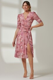 Jolie Moi Pink Front Wrap Mesh Midi Dress - Image 4 of 6