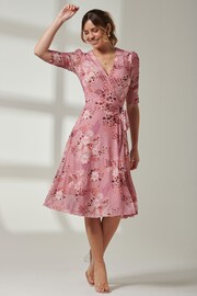 Jolie Moi Pink Front Wrap Mesh Midi Dress - Image 5 of 6