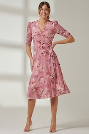 Jolie Moi Pink Front Wrap Mesh Midi Dress - Image 6 of 6