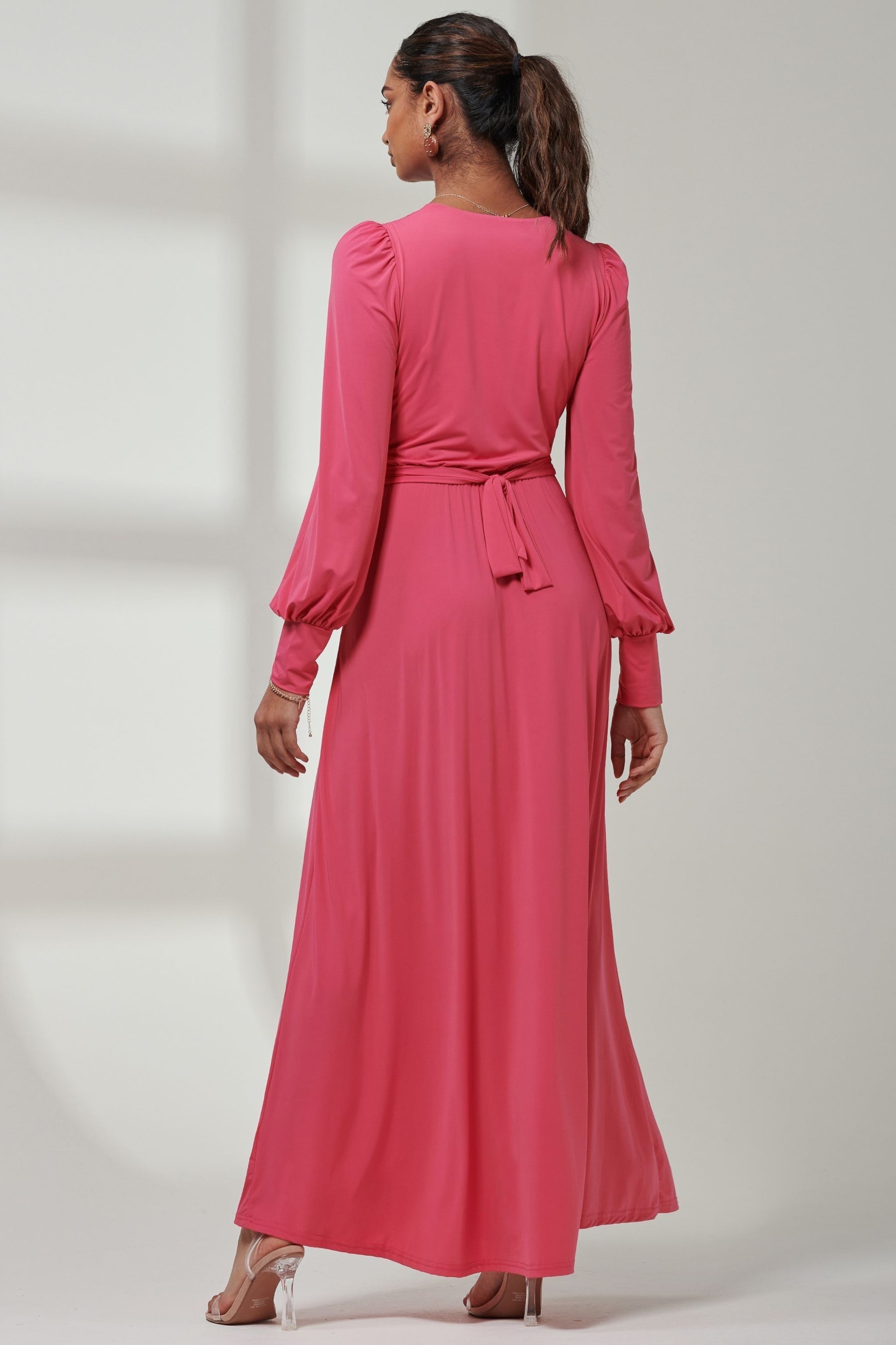 Jolie Moi Pink Giulia Long Sleeve Maxi Dress - Image 2 of 6