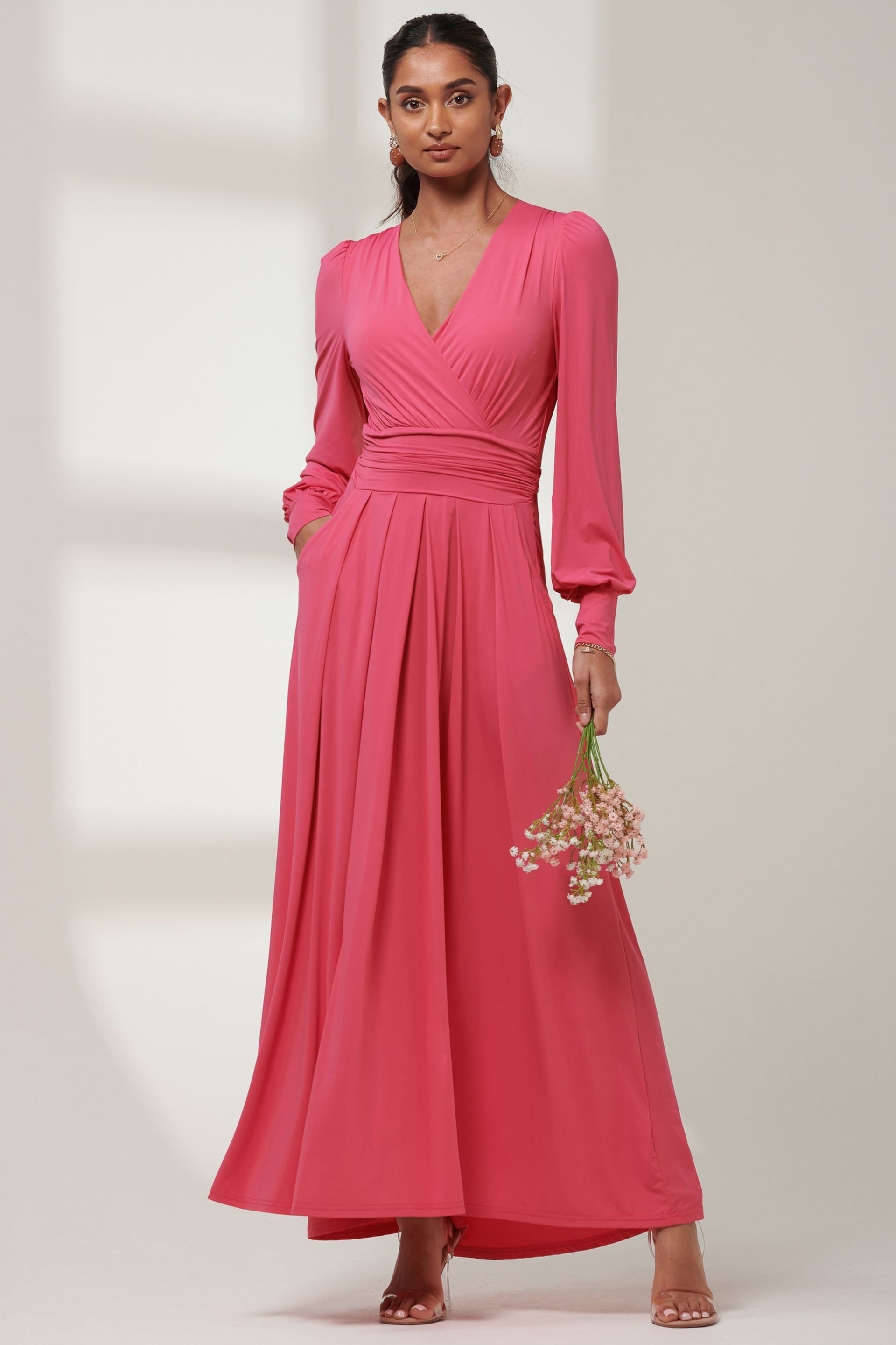 Jolie Moi Pink Giulia Long Sleeve Maxi Dress - Image 6 of 6