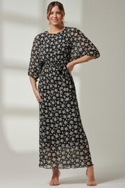 Jolie Moi Black Pleated Waist Tie Chiffon Maxi Dress - Image 1 of 7