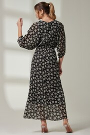 Jolie Moi Black Pleated Waist Tie Chiffon Maxi Dress - Image 2 of 7