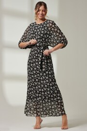 Jolie Moi Black Pleated Waist Tie Chiffon Maxi Dress - Image 4 of 7
