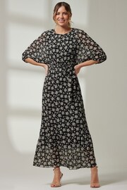 Jolie Moi Black Pleated Waist Tie Chiffon Maxi Dress - Image 6 of 7