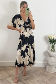 Jolie Moi Black Angel Sleeve Satin Maxi Dress - Image 1 of 6