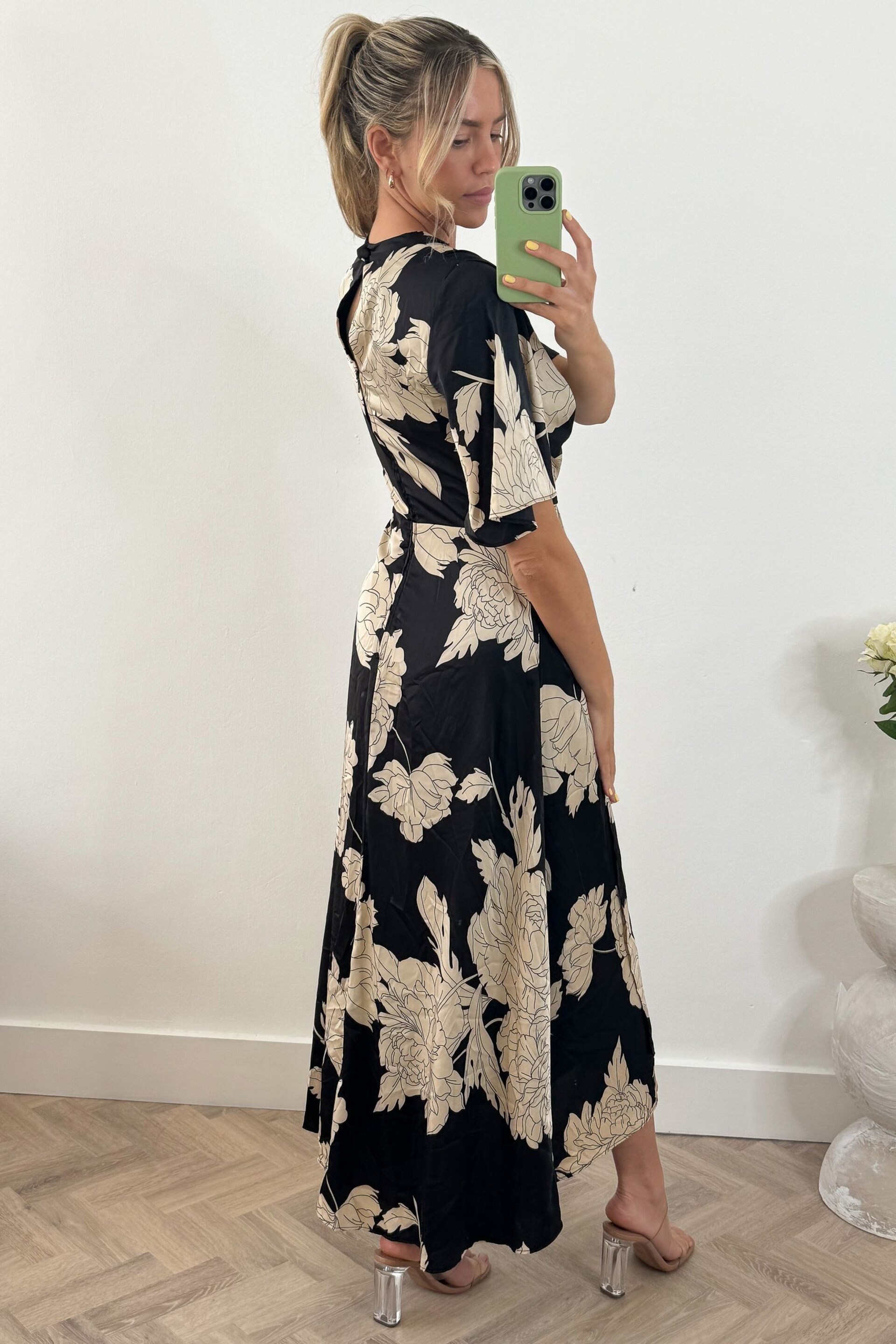 Jolie Moi Black Angel Sleeve Satin Maxi Dress - Image 2 of 6