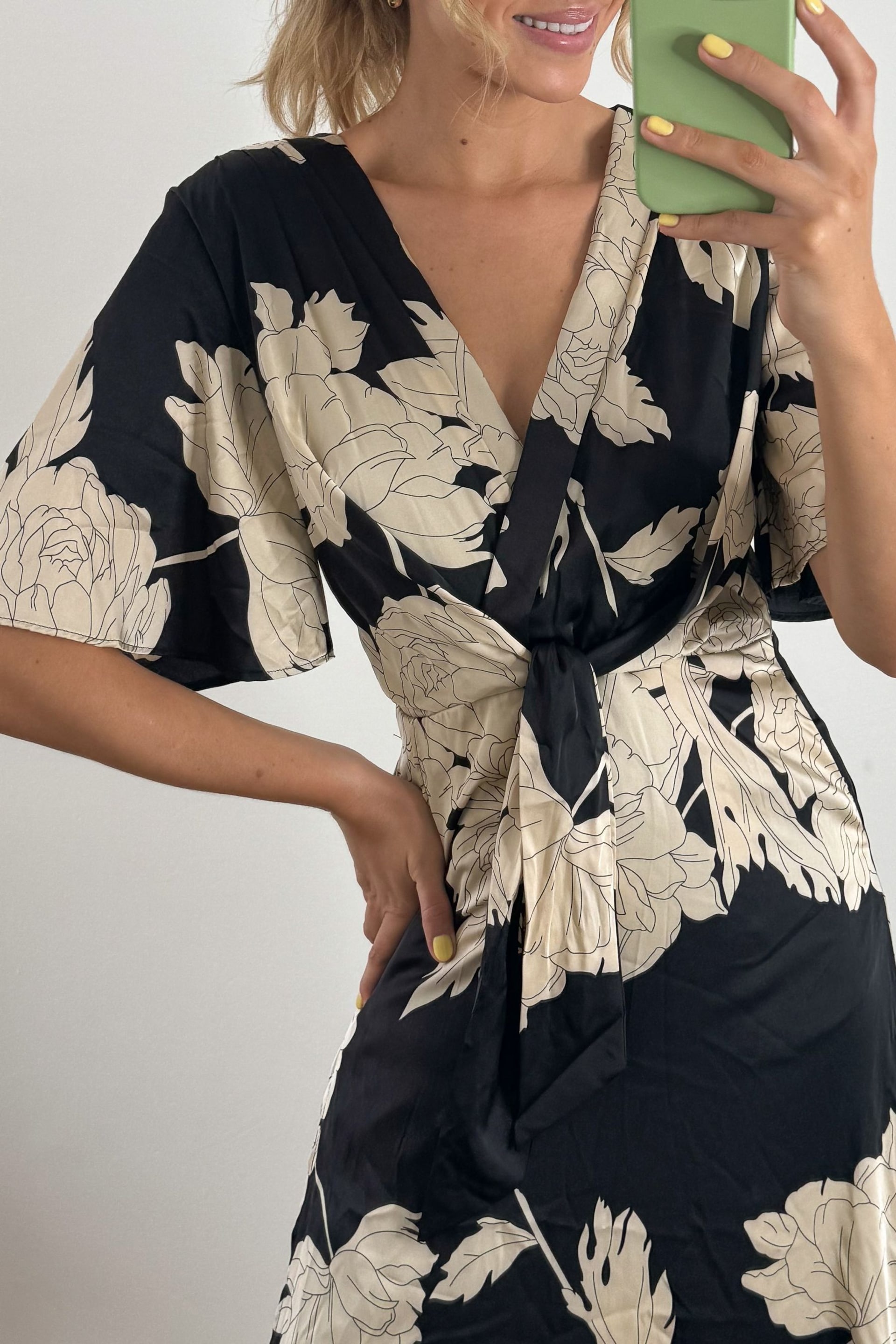 Jolie Moi Black Angel Sleeve Satin Maxi Dress - Image 3 of 6