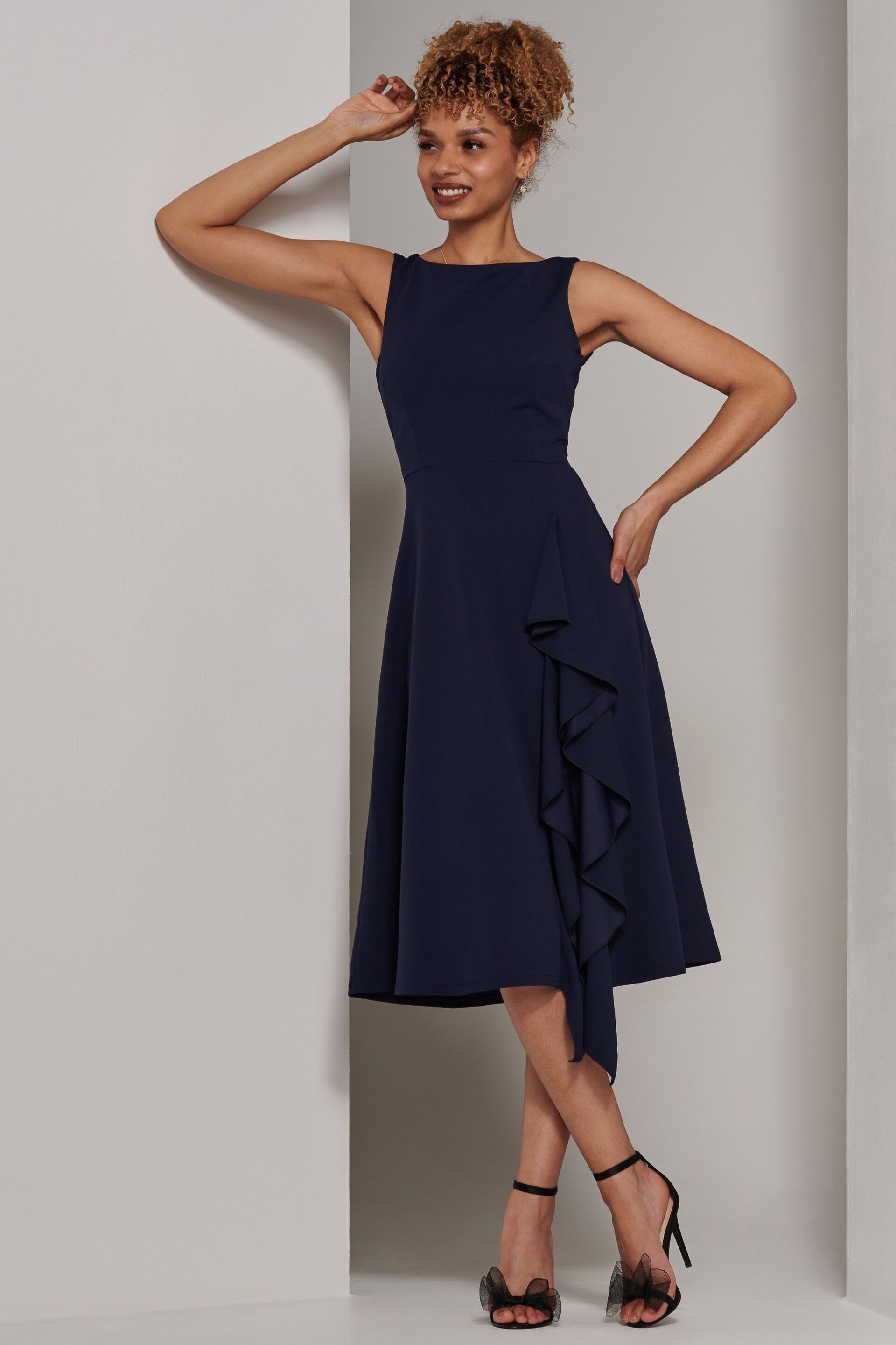 Jolie Moi Navy Blue Haylen Frill Detail Midi Dress - Image 3 of 3