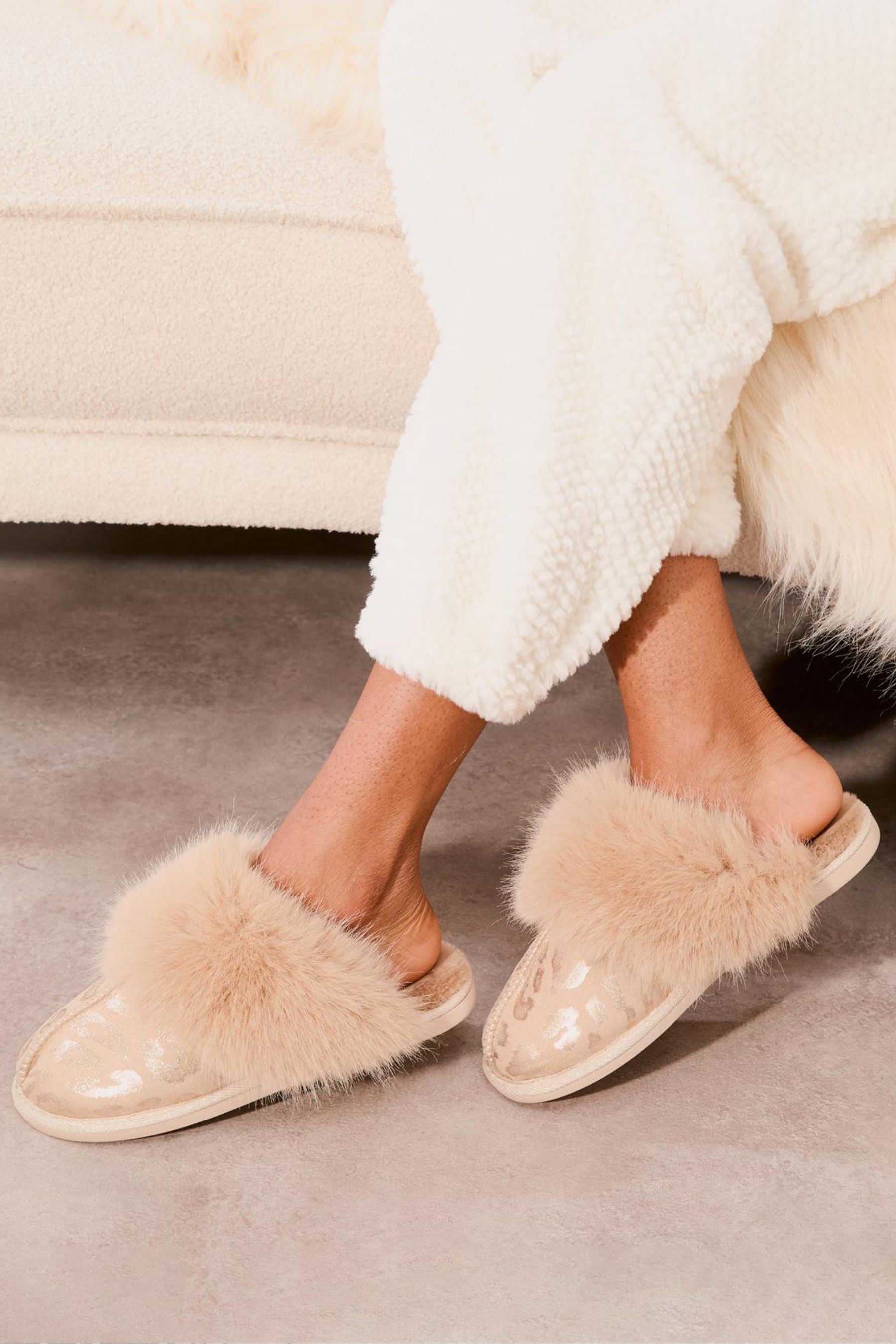 Brown Lipsy Super Soft Mule Faux Fur Nightwear Slippers