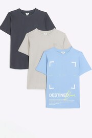 River Island Natural Boys T-Shirt 3 Pack - Image 1 of 4