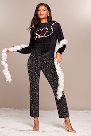 Lipsy Black Candy Cane Christmas Slogan Crew Neck Knitted Jumper - Image 3 of 4