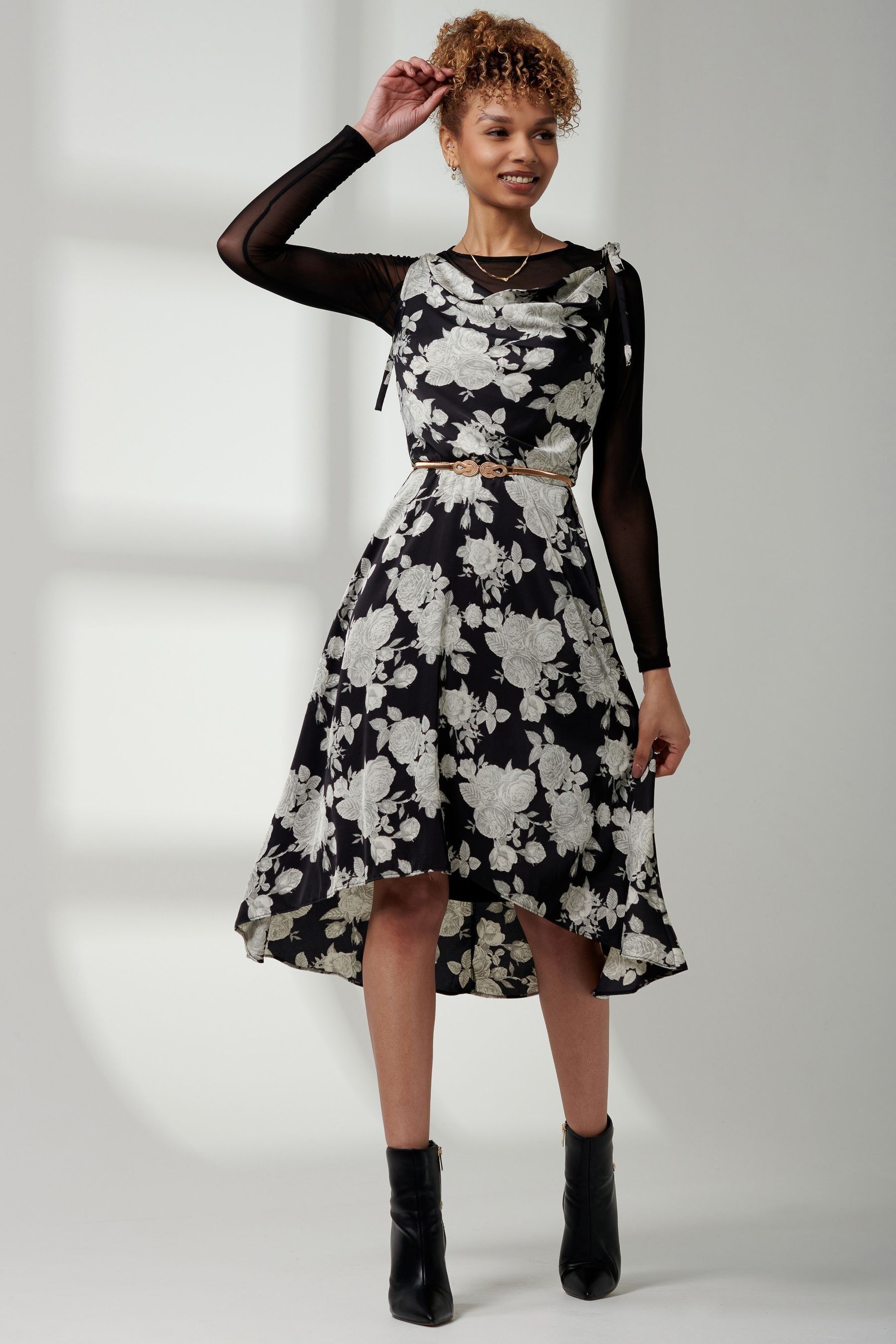 Jolie Moi Black Spaghetti Strap Frill Hem Midi Dress
