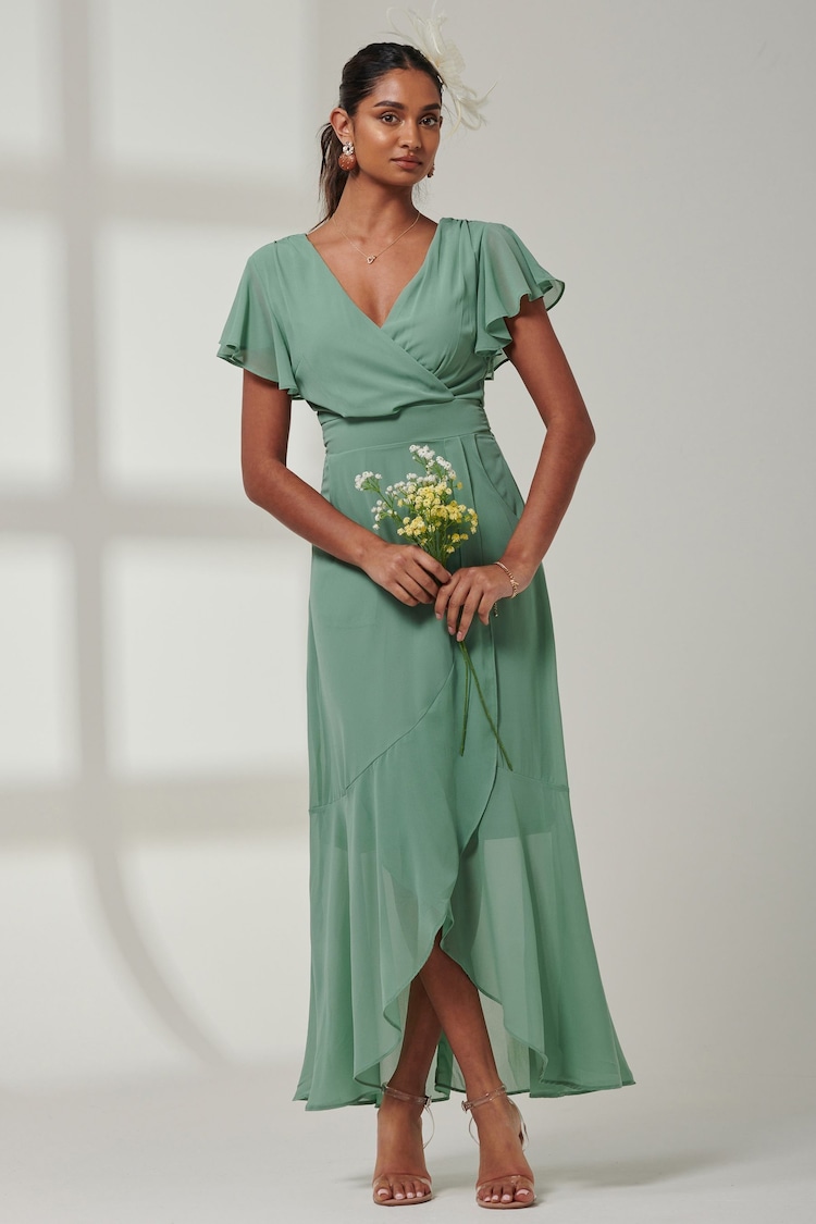 Jolie Moi Green Vicky Chiffon Frill Maxi Dress - Image 6 of 6