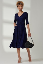Jolie Moi Blue V-Neck Fit & Flare Jersey Midi Dress - Image 5 of 6