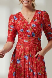 Jolie Moi Red V-Neck Short Sleeve Mesh Maxi Dress - Image 3 of 6