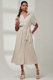 Jolie Moi Natural Jessie Linen Shirt Midi Dress - Image 1 of 6