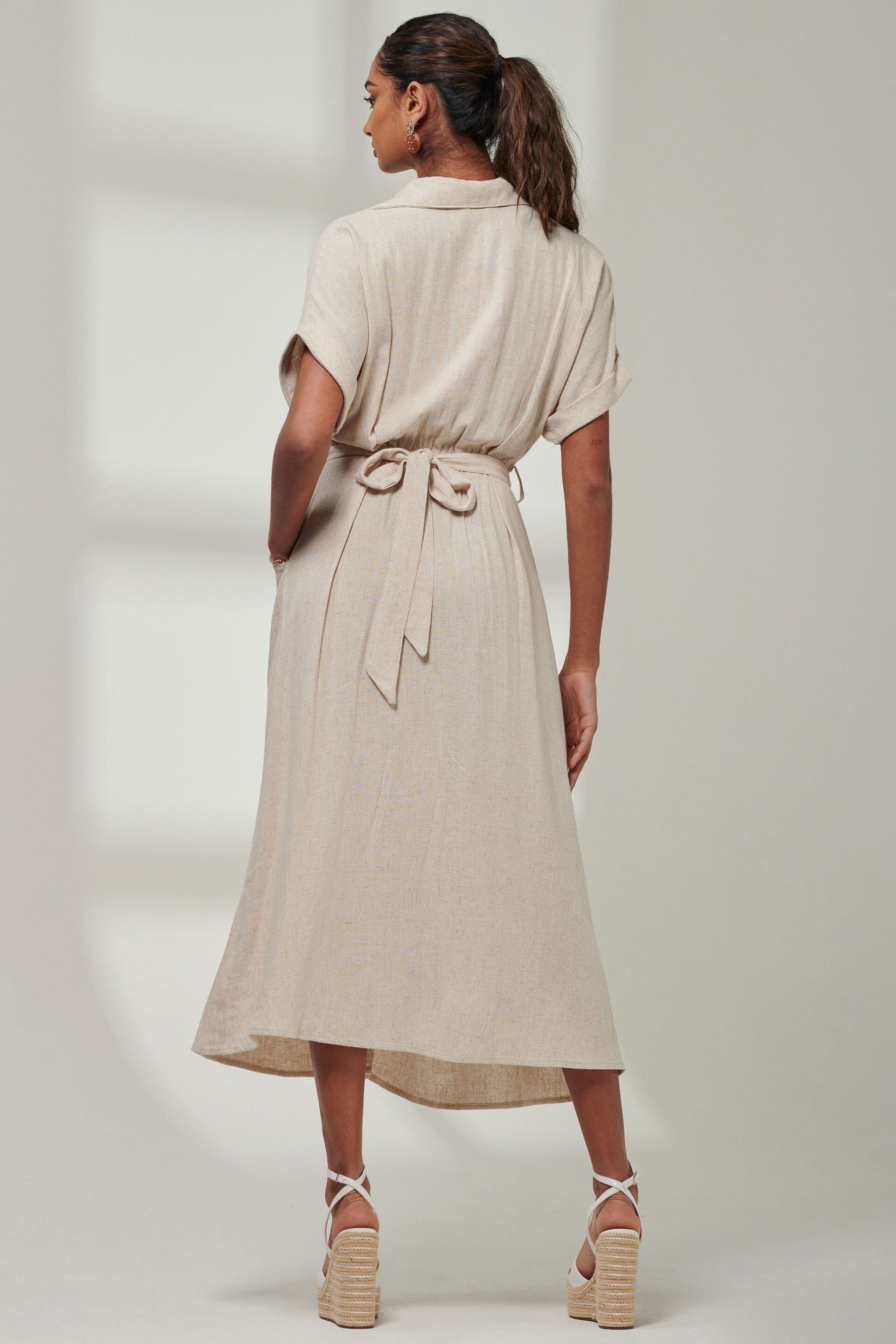 Jolie Moi Natural Jessie Linen Shirt Midi Dress - Image 2 of 6