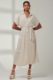 Jolie Moi Natural Jessie Linen Shirt Midi Dress - Image 4 of 6