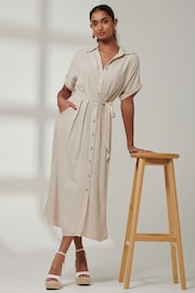 Jolie Moi Natural Jessie Linen Shirt Midi Dress - Image 6 of 6