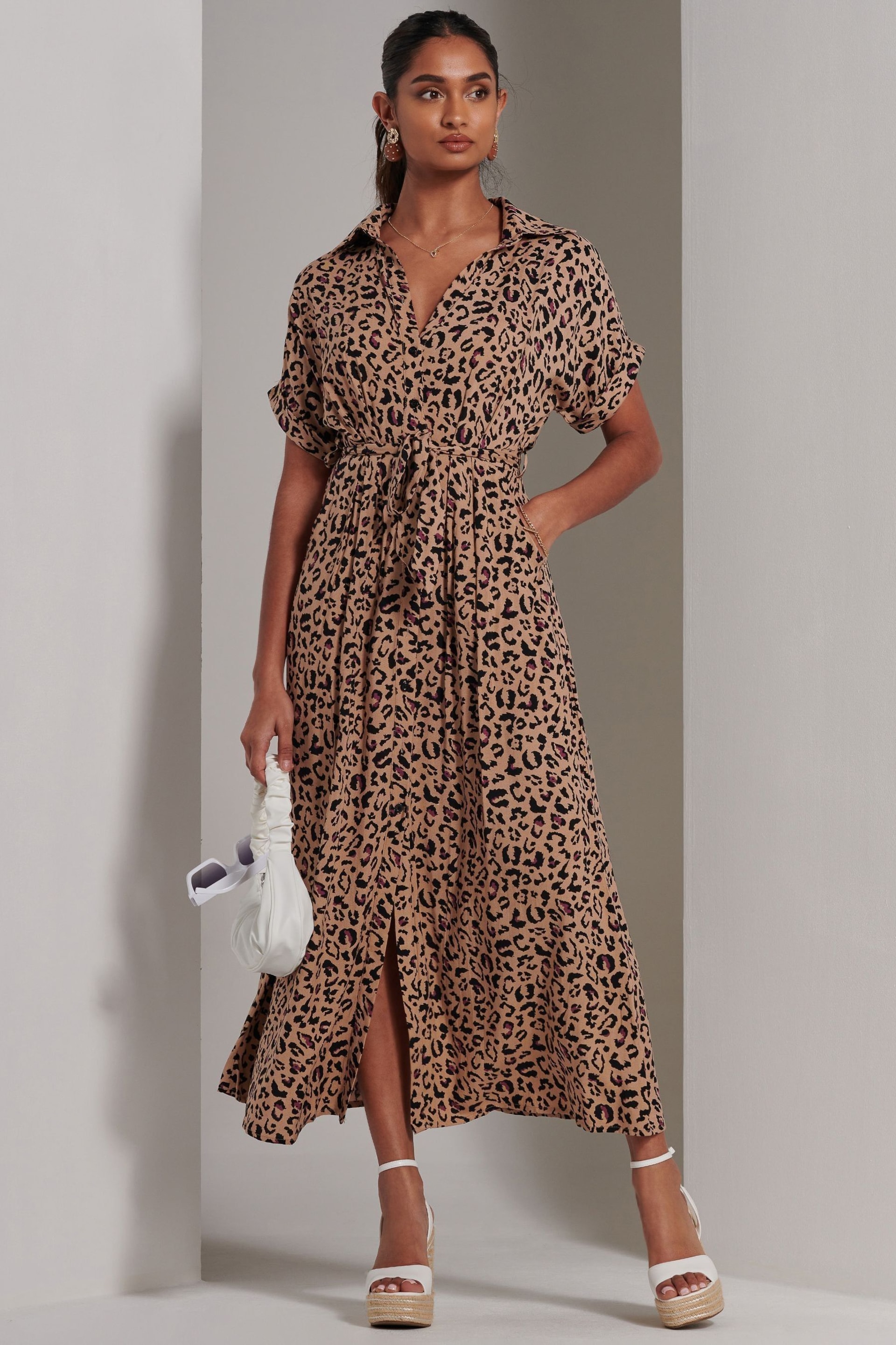 Jolie Moi Animal Drop Shoulder Shirt Maxi Dress - Image 1 of 6