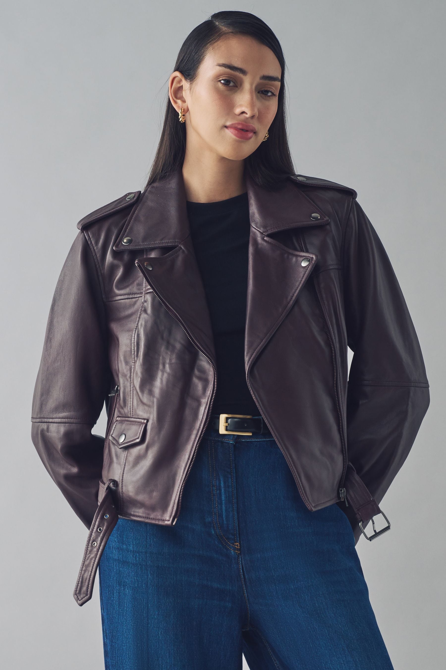 Urban Code Burgundy Leather Biker Jacket 8 Womens