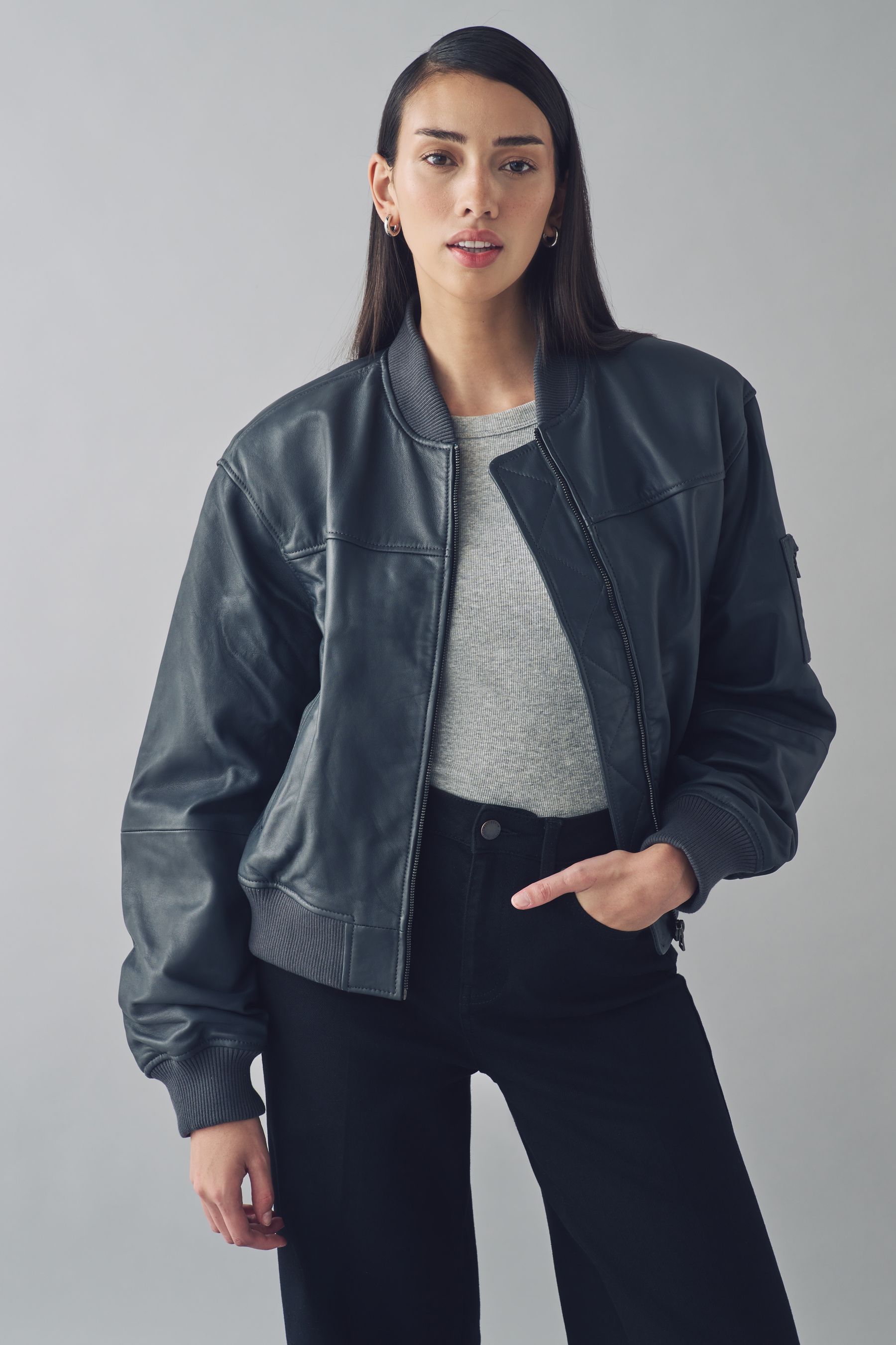 Urban Code Black Leather Bomber Jacket 12 Womens