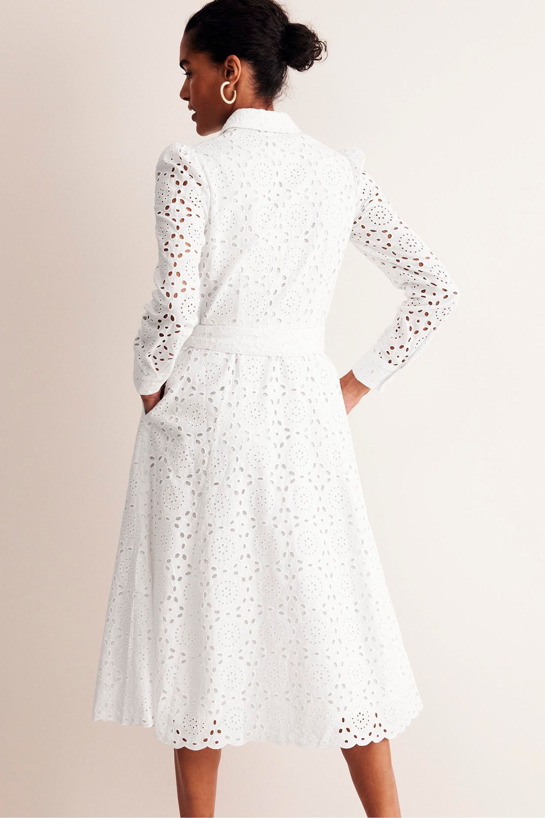 Buy Boden White Petite Linen Blend Kate Broderie Midi Shirt Dress from Next Luxembourg