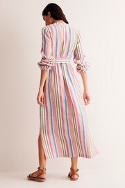 Boden Pink Petite Linen Stripe Maxi Notch Neck Dress - Image 3 of 5