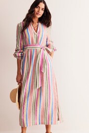 Boden Pink Petite Linen Stripe Maxi Notch Neck Dress - Image 4 of 5