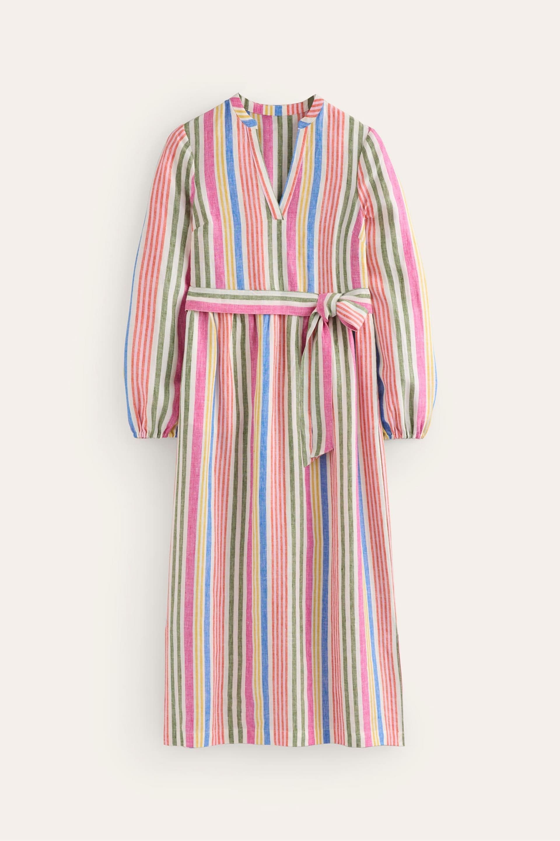 Boden Pink Petite Linen Stripe Maxi Notch Neck Dress - Image 5 of 5