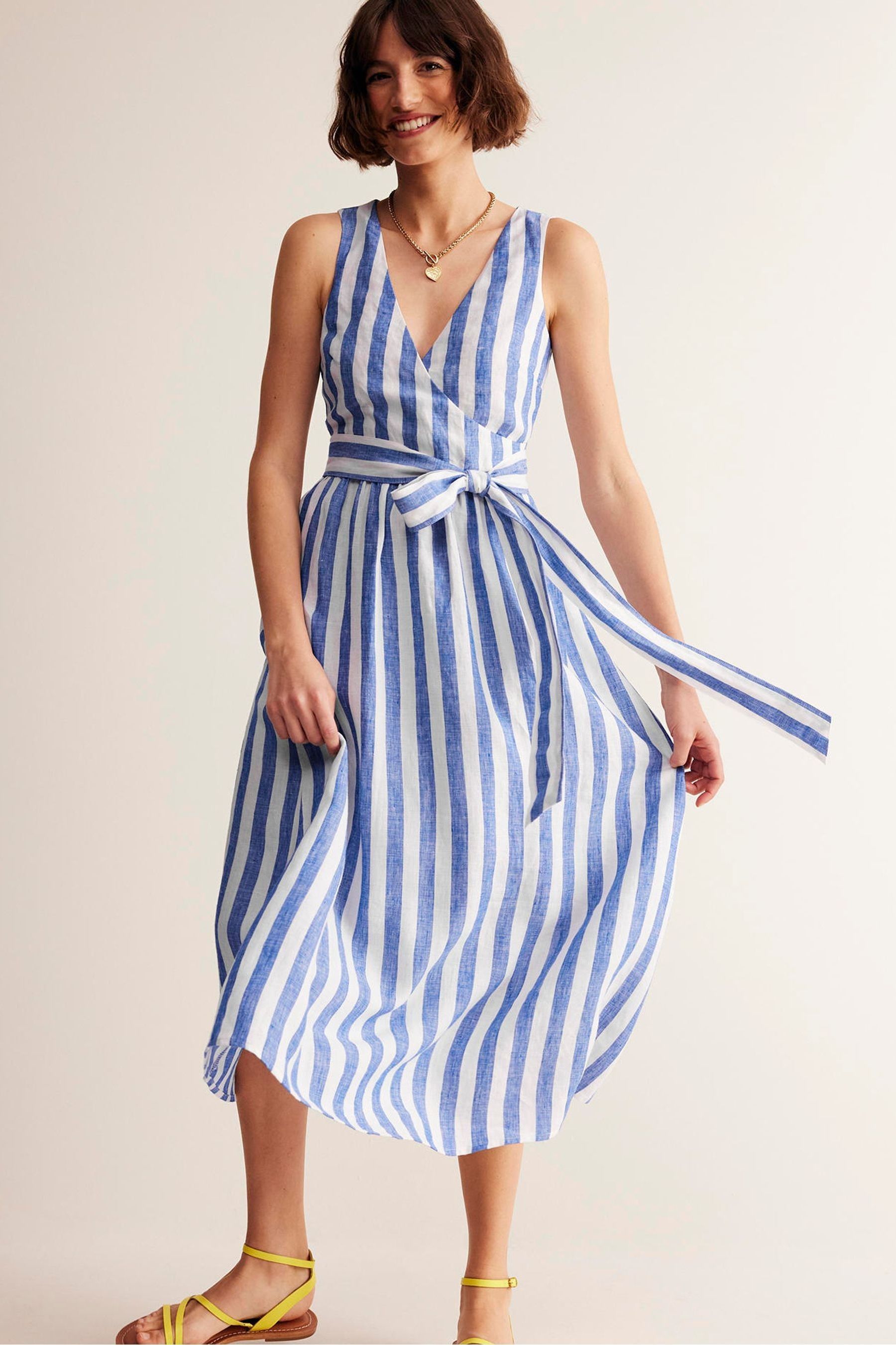 Buy Boden Blue Petite 100 Linen Wrap Midi Dress from Next Luxembourg