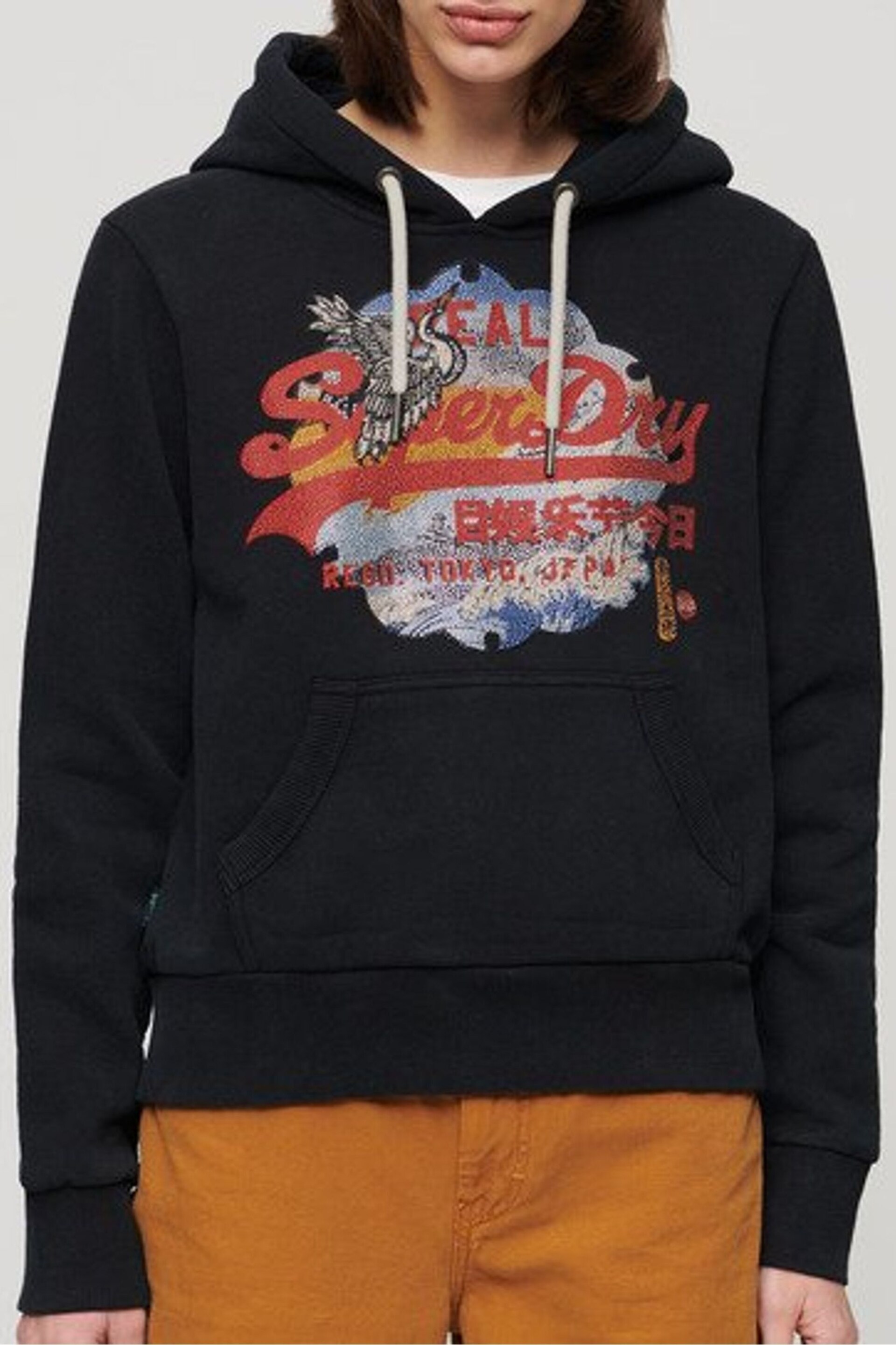 Superdry Black Tokyo Vintage Logo Graphic Hoodie - Image 4 of 7