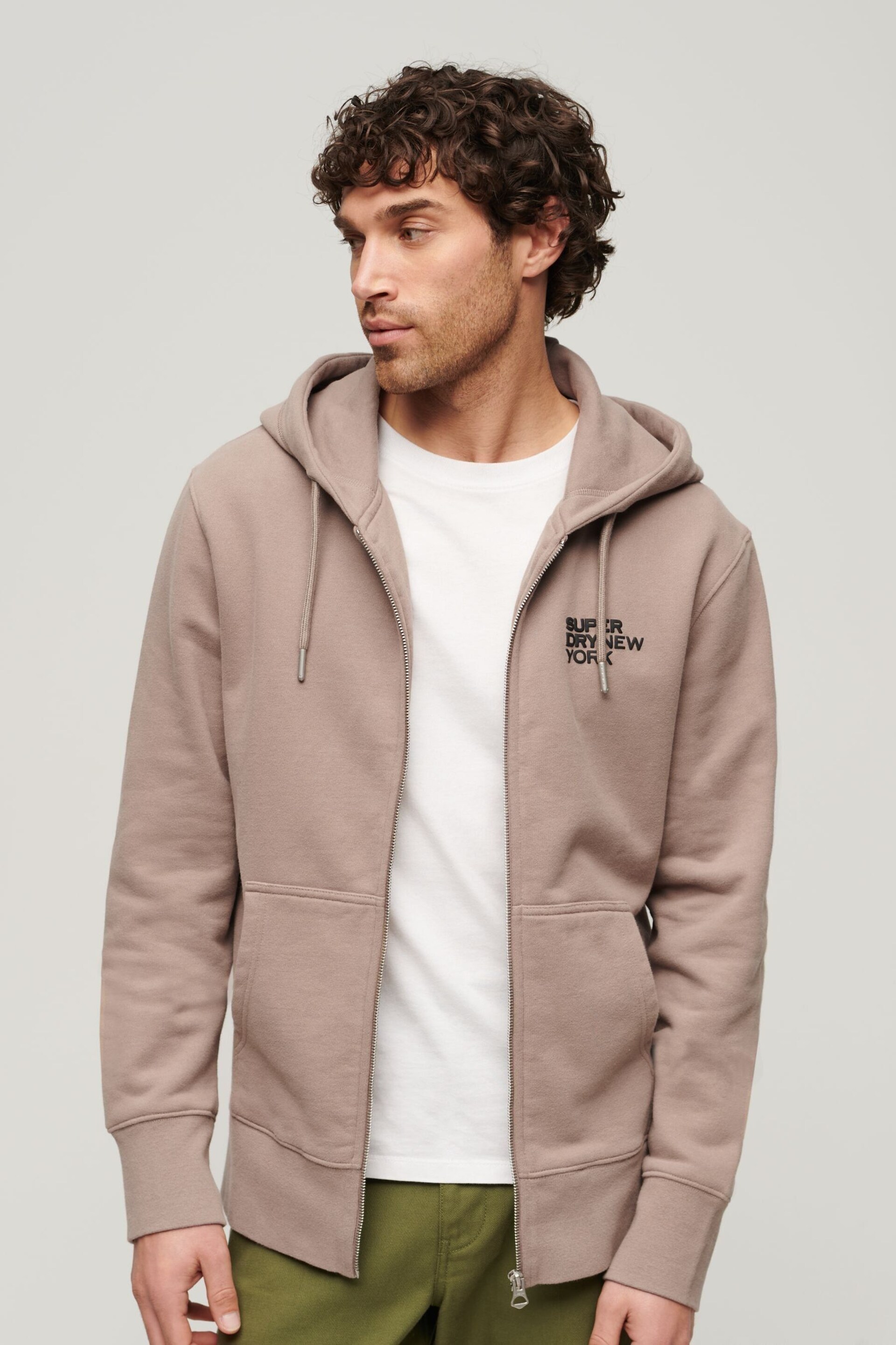 Superdry Brown Luxury Sport Loose Zip Hoodie - Image 1 of 6