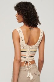Superdry Cream Lace-up Crochet Cropped Vest Top - Image 2 of 6