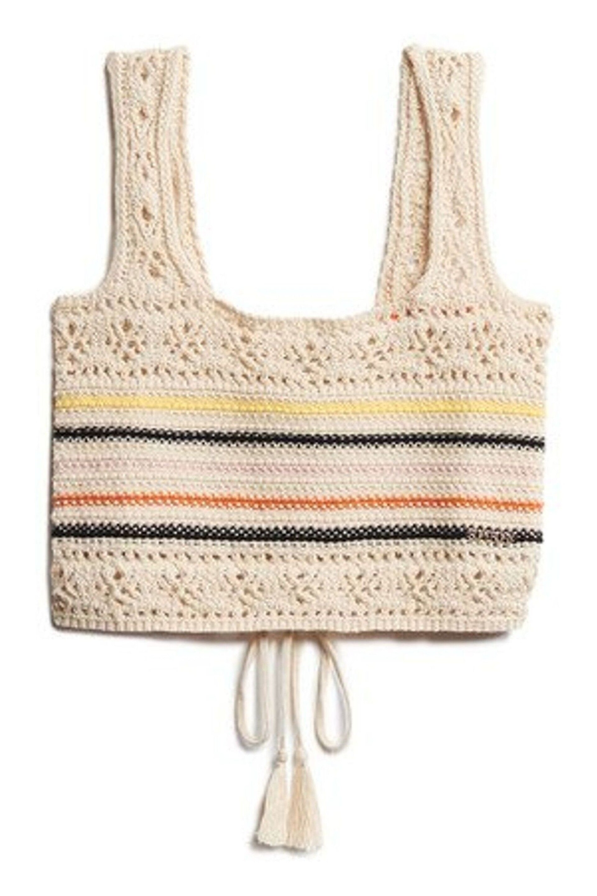 Superdry Cream Lace-up Crochet Cropped Vest Top - Image 4 of 6