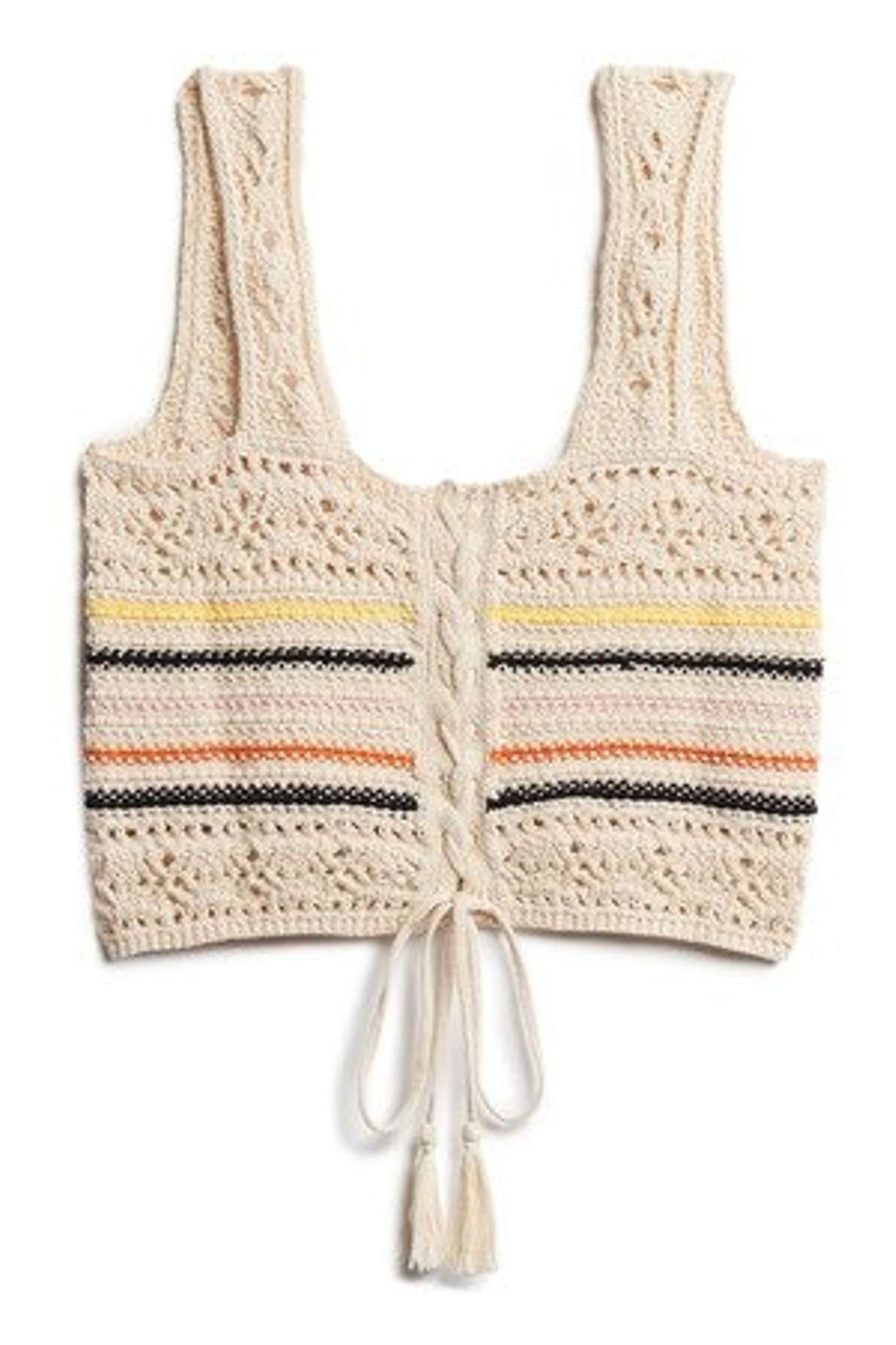 Superdry Cream Lace-up Crochet Cropped Vest Top - Image 5 of 6