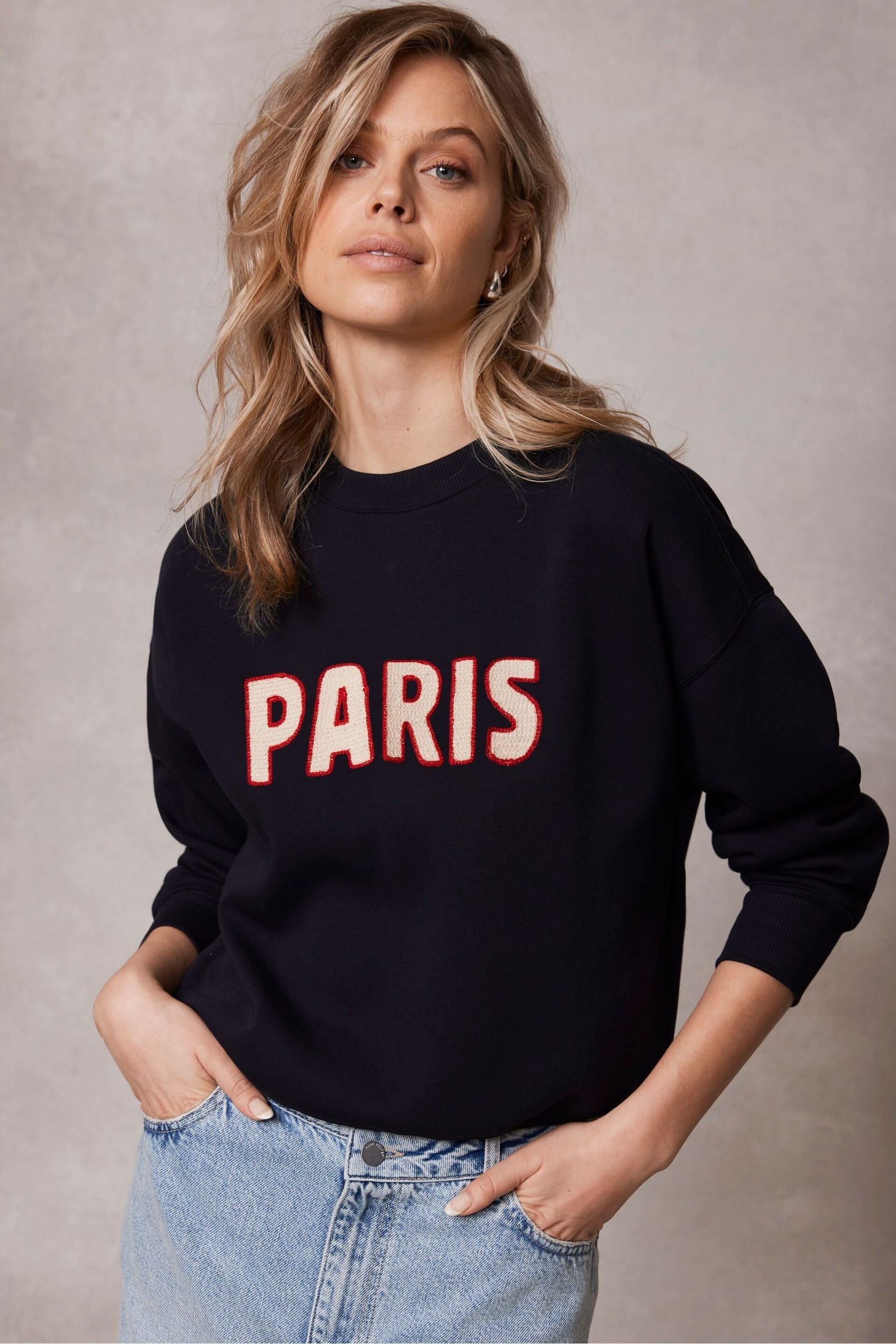 Mint Velvet Blue Cotton Blend Paris Sweatshirt - Image 2 of 2