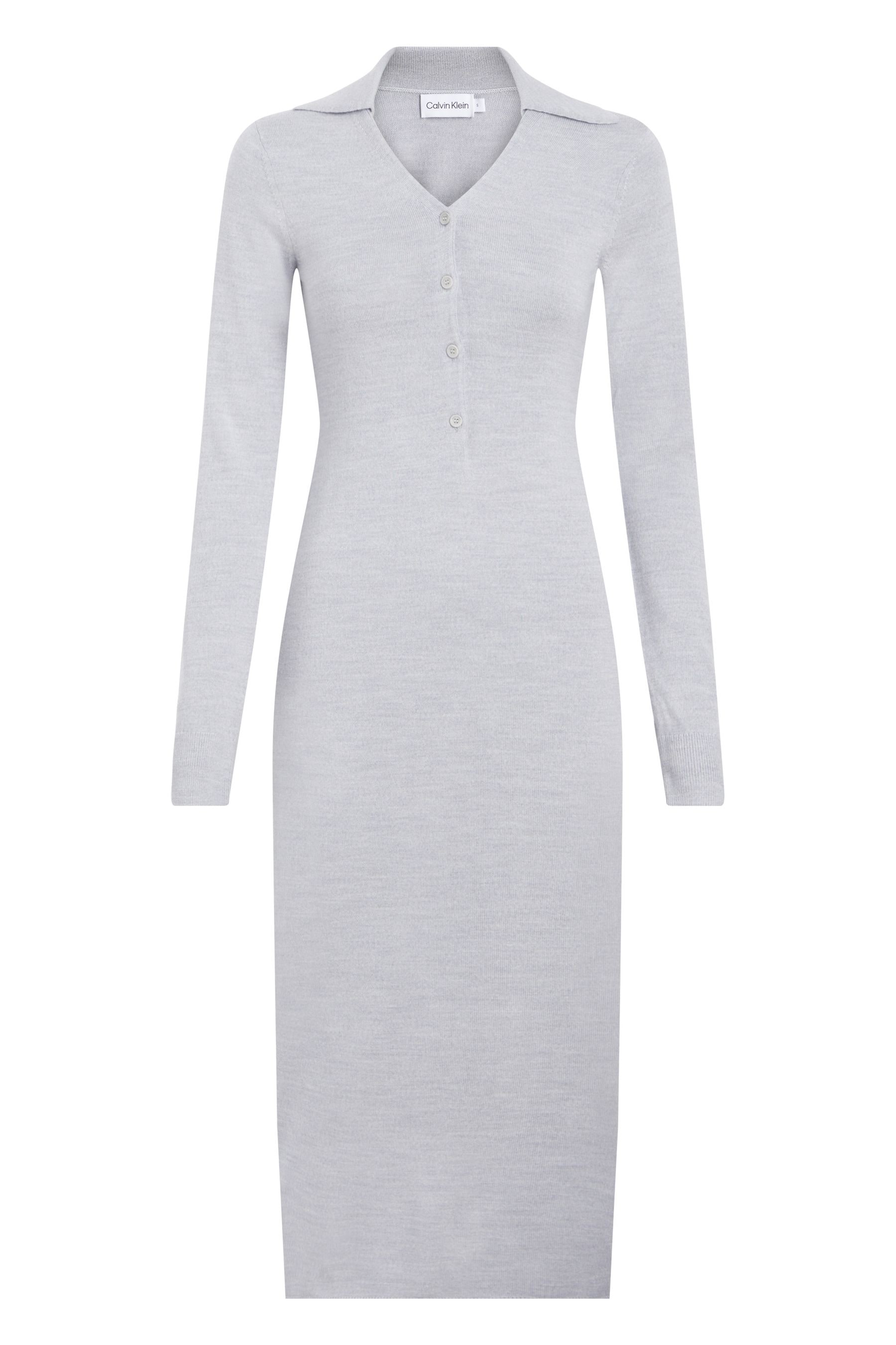 Buy Calvin Klein Grey Merino Wool Button Shirt Dress from Next Luxembourg