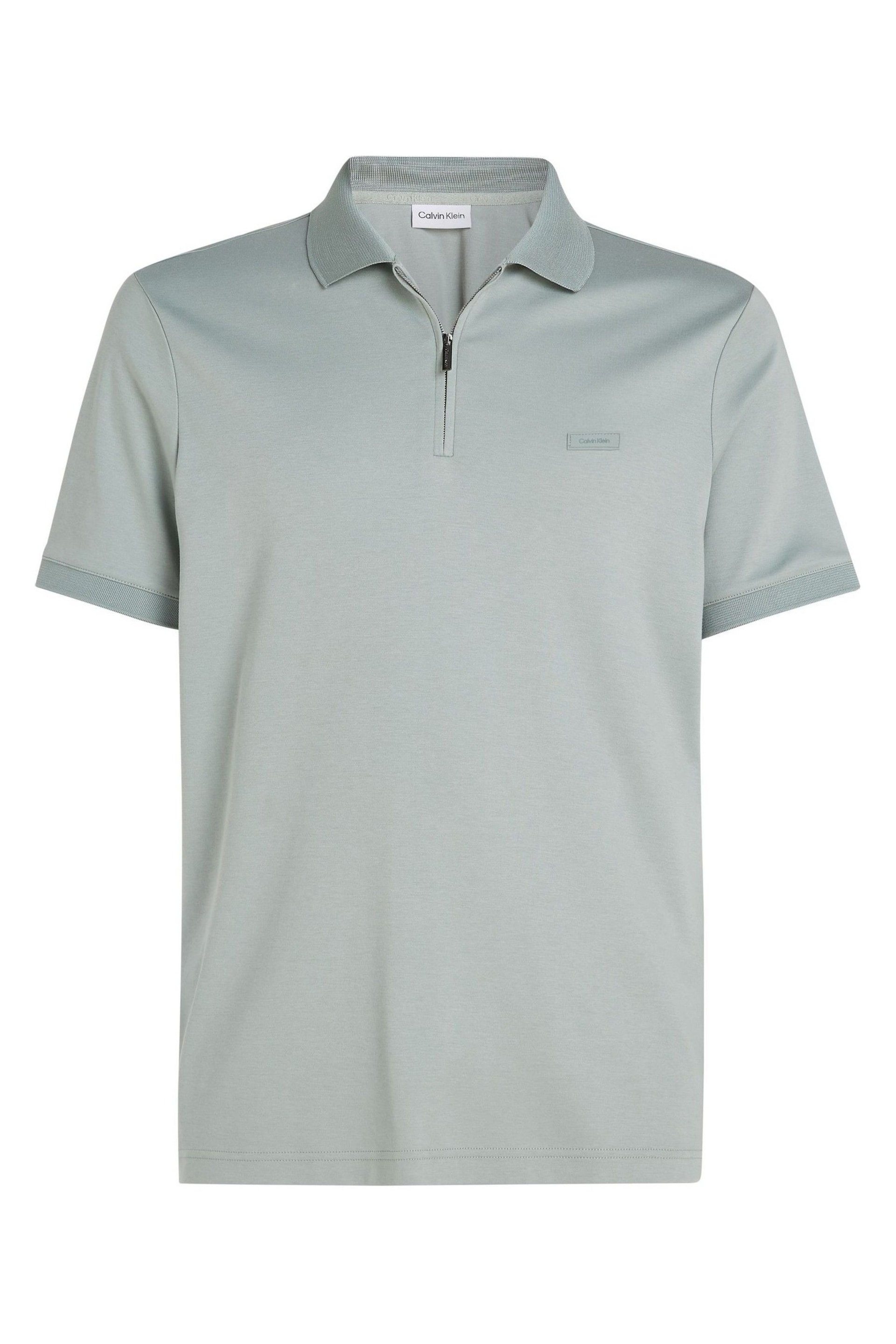 Calvin Klein Grey Smooth Cotton Welt Zip Polo Shirt - Image 4 of 6