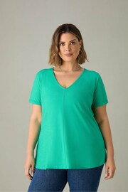 Live Unlimited Curve Green Cotton Slub V-Neck T-Shirt - Image 1 of 4