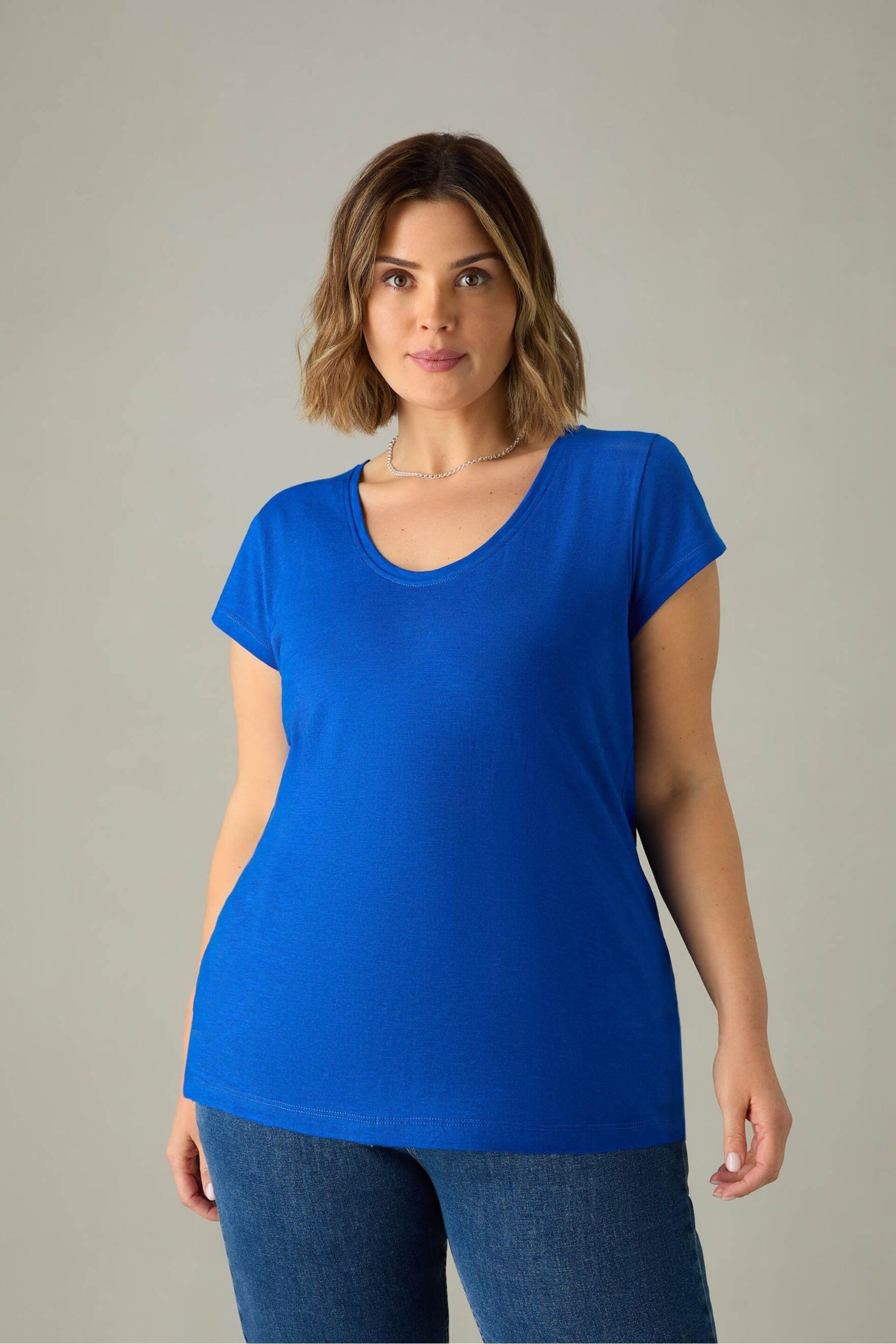 Live Unlimited Curve Blue Cotton Slub Scoop Neck T-Shirt - Image 1 of 4