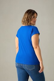 Live Unlimited Curve Blue Cotton Slub Scoop Neck T-Shirt - Image 4 of 4