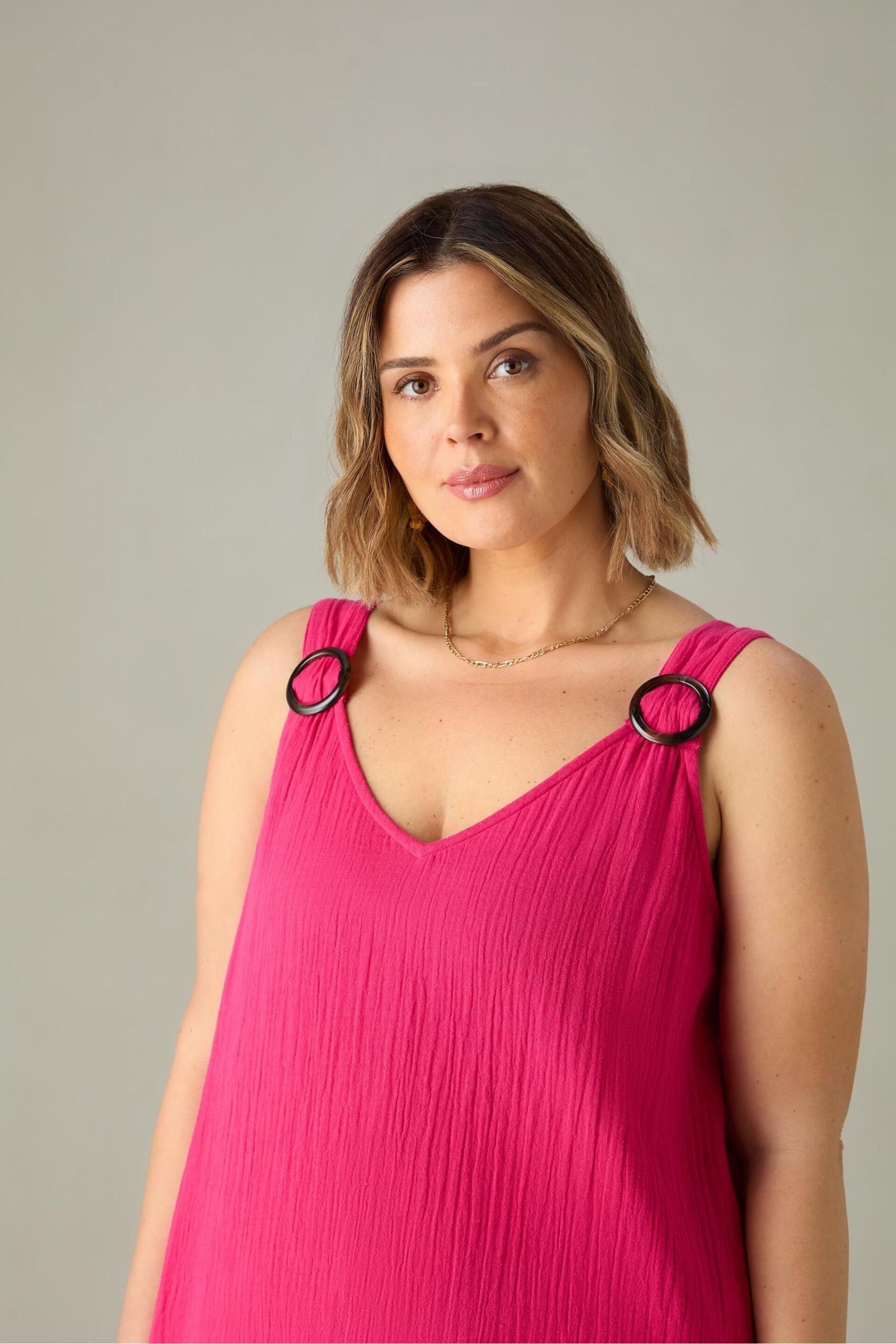 Live Unlimited Pink Cotton Crinkle Ring Dress - Image 2 of 8