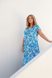 Live Unlimited Blue Curve Paisley Print V-Neck Midi Dress - Image 5 of 5