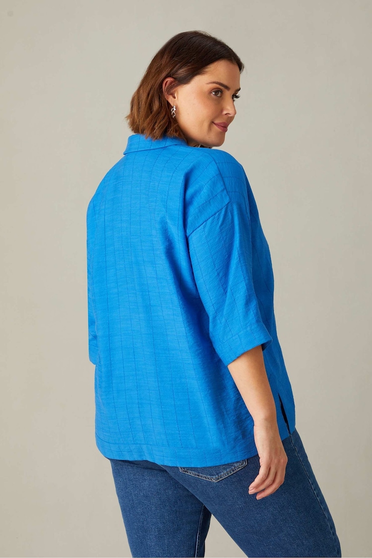 Live Unlimited Blue Curve Textured V-Neck Blouse - Image 5 of 5