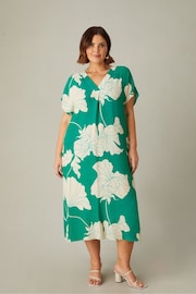 Live Unlimited Curve Green Floral Pleat Front Midi Dress - Image 3 of 6