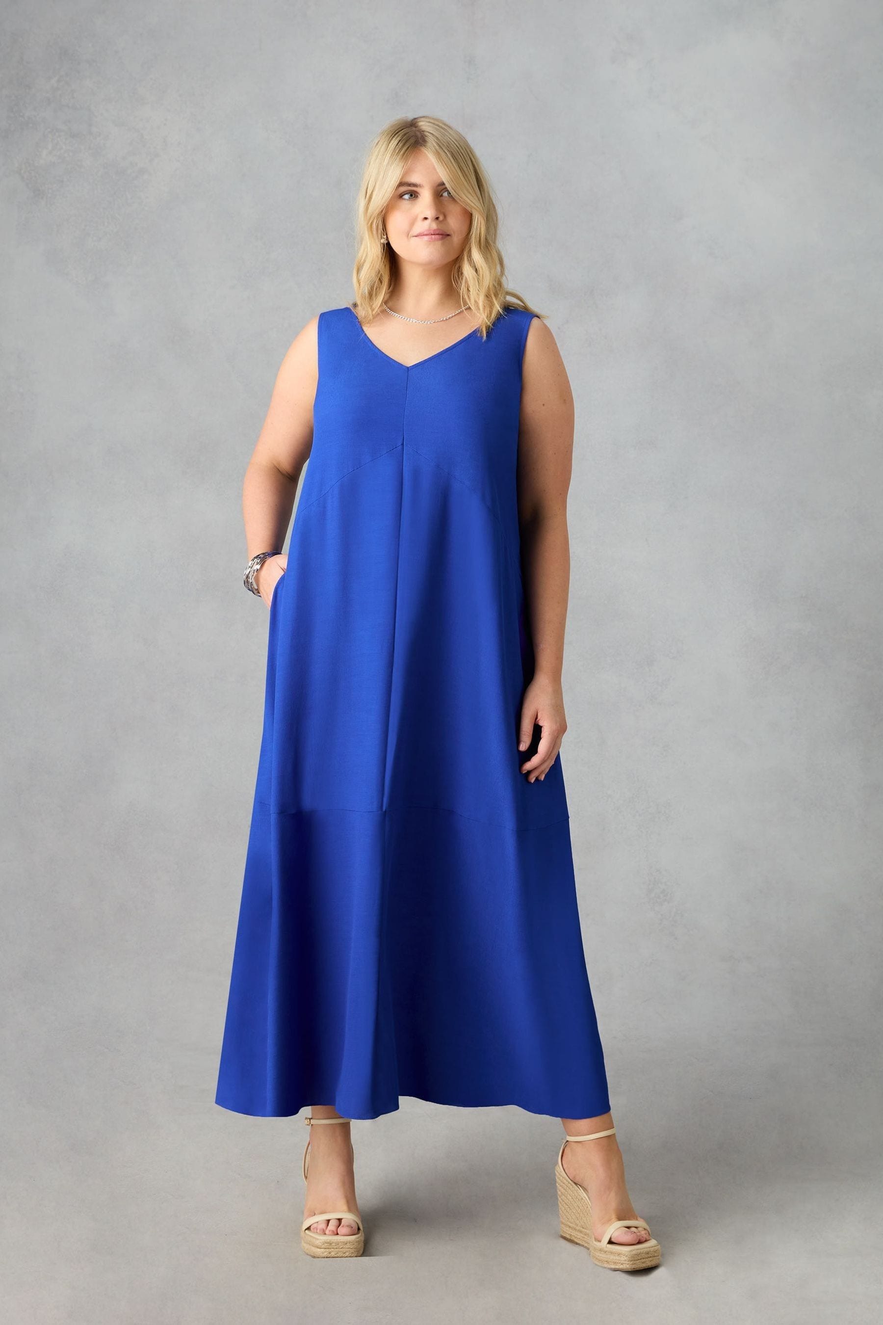 Buy Live Unlimited Blue Curve Print V Neck Maxi Swing Dress from the Next UK online shop