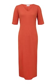 Celtic & Co. Orange Linen Cotton V-Neck Midi Dress - Image 1 of 4